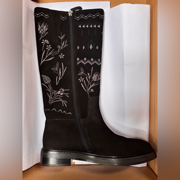 Johnny Was Watipaso Black Suede Embroidered Tall Boots - Picture 2 of 5